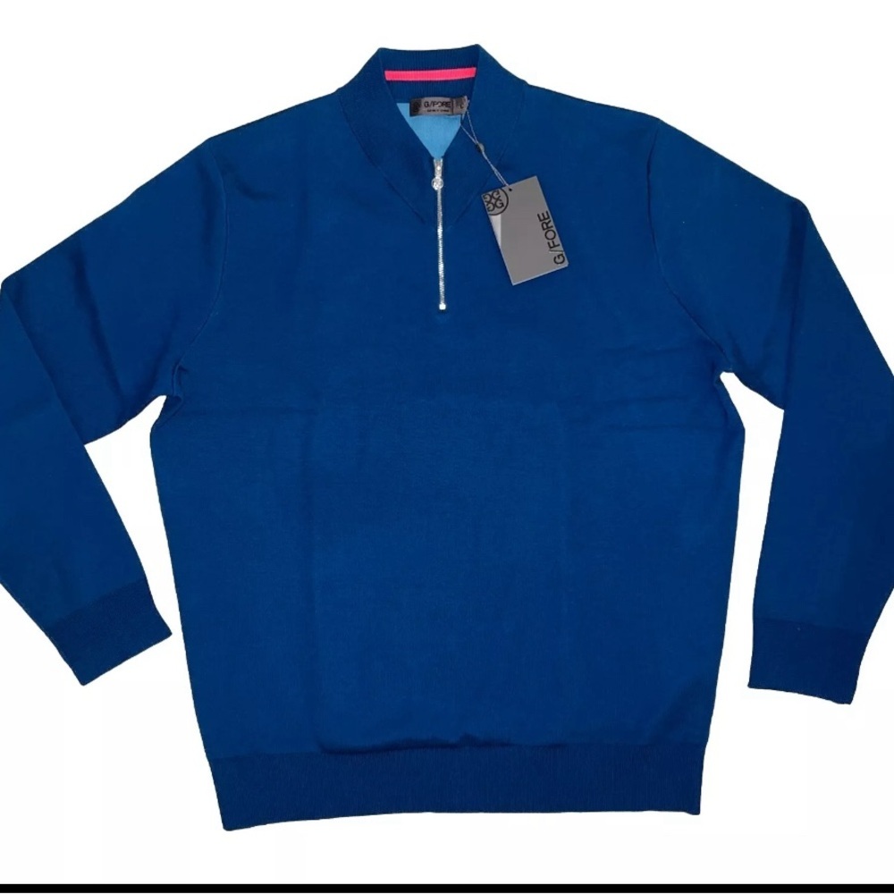 NWT G/Fore Men's G4 Golf Sweater 1/4 Zip Large Petrol Blue 66% Wool